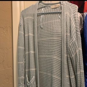 Pinque Dusty Blue/White Striped Cardigan